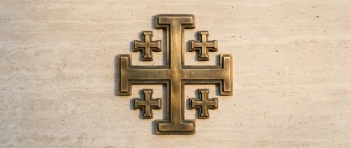 Brass Jerusalem Cross on Stone Wall
