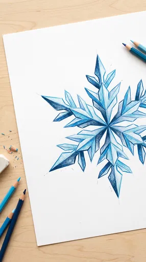 Blue Colored Pencil Snowflake Drawing