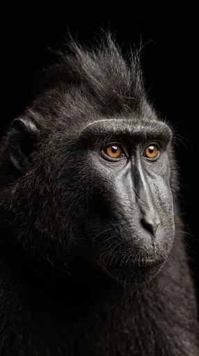 Close-Up Studio Portrait of Black Macaque