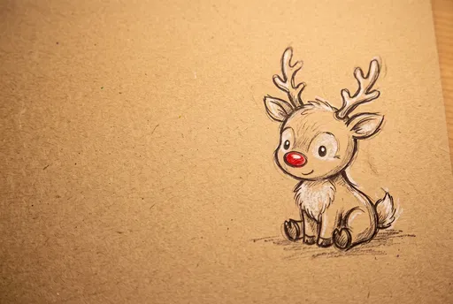 Cute Baby Reindeer Sketch on Kraft Paper