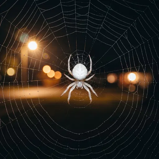 White Orb-Weaver Spider on Night Web
