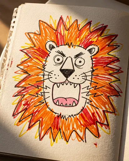 Child's Marker Drawing of Roaring Lion