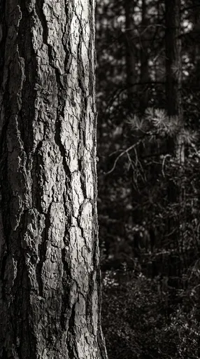 Monochrome Ponderosa Pine Trunk in Forest