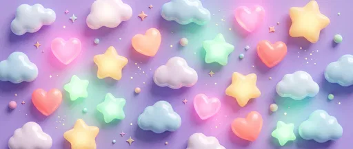 Glossy Pastel Clouds Hearts and Stars