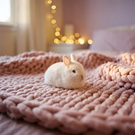 White Dwarf Rabbit on Pink Blanket