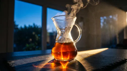 Steaming Glass Coffee Carafe in Morning Sunlight