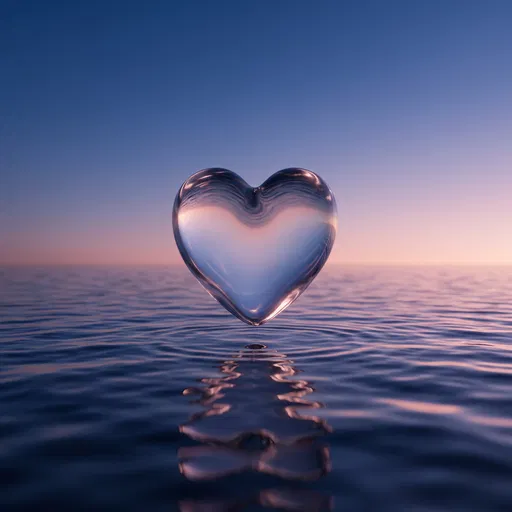 Glass Heart Floating Over Twilight Water