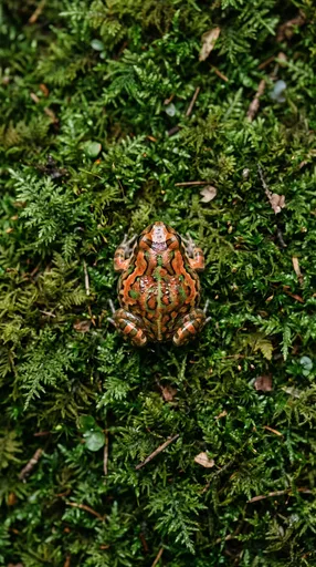Overhead View of Patterned Frog on Moss