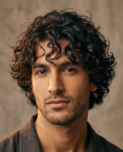 Portrait of Man with Dark Curly Hair