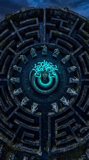 Glowing Serpent Gorgon in Dark Stone Labyrinth