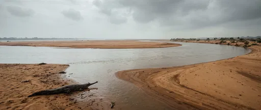 Gharial Resting on Sandy River Bend