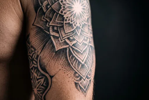 Close-Up of Blackwork Mandala Arm Tattoo