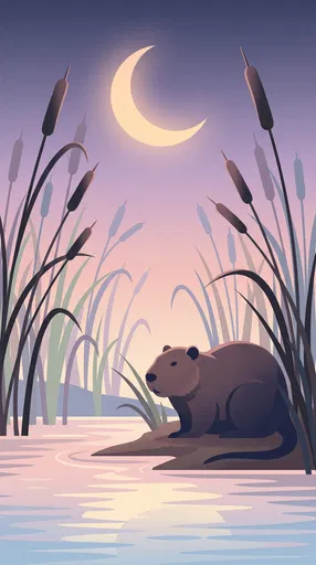 Nutria in Marsh at Dusk Illustration
