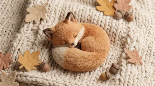 Sleeping Baby Fox on Knitted Blanket