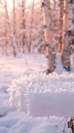 Frost Covered Snow Ledge in Winter Forest
