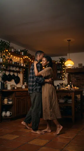 Couple Slow Dancing in Rustic Kitchen