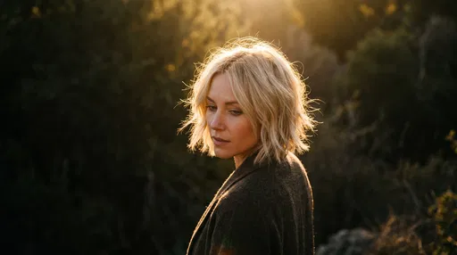 Backlit Blonde Woman With Bob Haircut