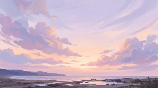 Pastel Gouache Coastal Sunset Illustration