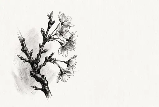 Charcoal Drawing of Sakura Blossom Branch