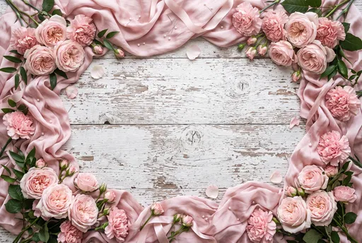 Pink Roses and Silk Wood Frame