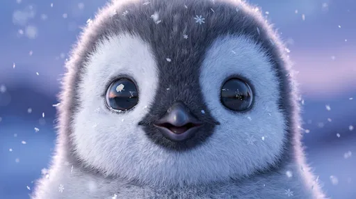 Fluffy Cartoon Penguin Chick Close-Up