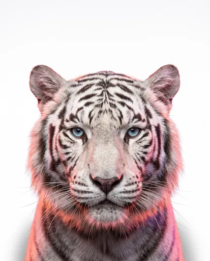 White Tiger Portrait with Neon Lighting