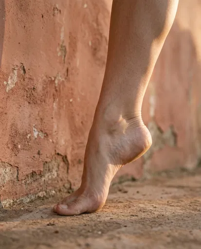 Bare Foot on Tiptoe Against Terracotta