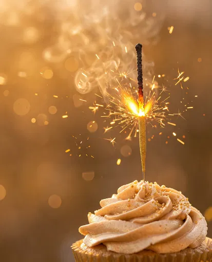 Cupcake With Lit Golden Sparkler