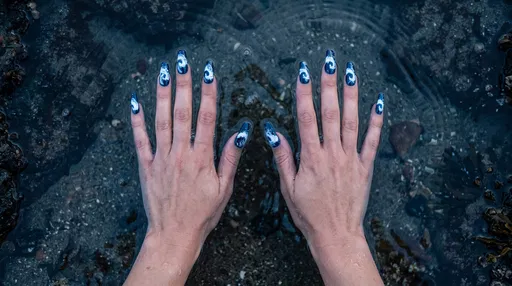 Hands With Ocean Wave Nail Art