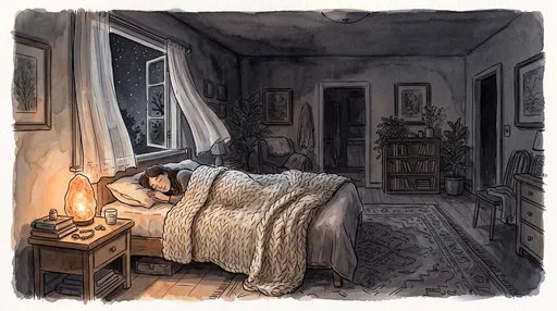 Watercolor Illustration of Person Sleeping at Night