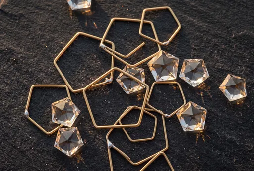 Brass Wire and Crystal Pentagons on Stone