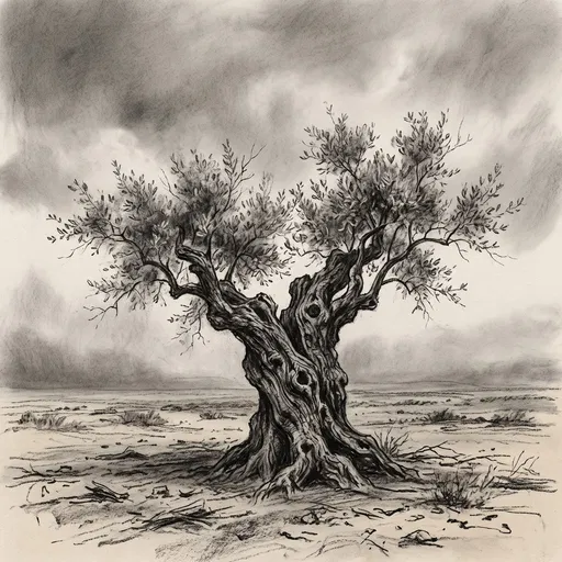 Charcoal Drawing of Knotted Olive Tree