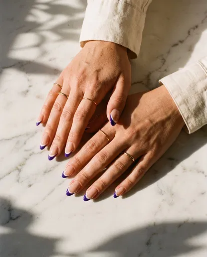 Hands With Purple Double French Manicure