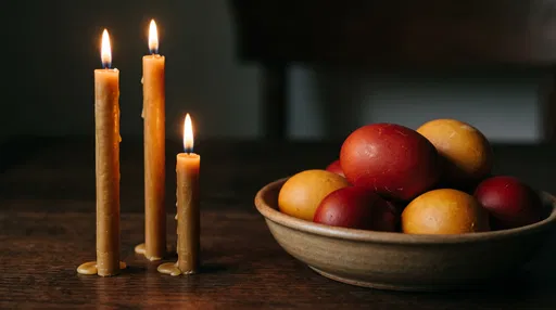 Beeswax Candles and Dyed Easter Eggs