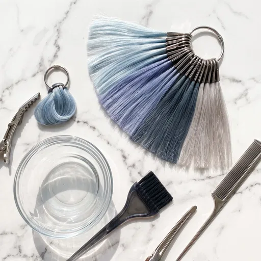 Blue and Silver Hair Swatches Flat Lay