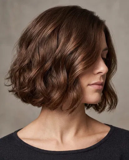 Woman With Wavy Chestnut Brown Bob