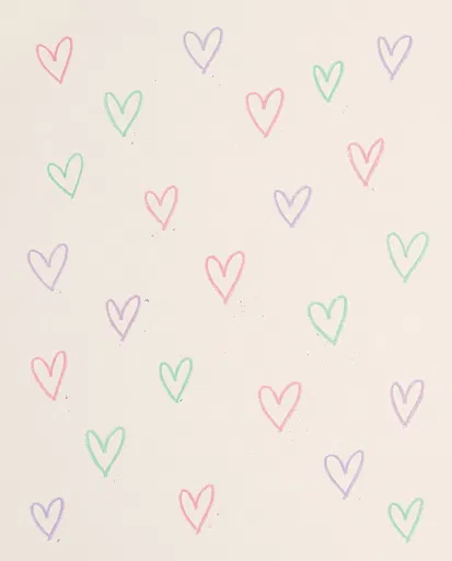 Pastel Crayon Hearts Pattern on Cream Background