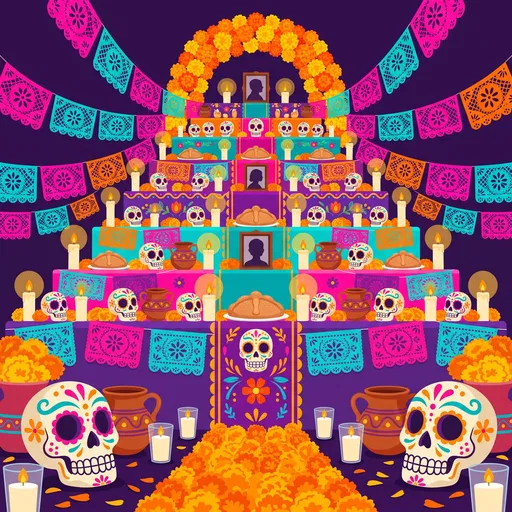 Vibrant Day of the Dead Altar Illustration