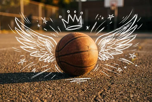 Basketball With Chalk Doodle Wings and Crown