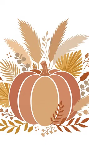 Boho Terracotta Pumpkin and Pampas Illustration