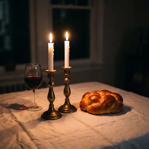 Shabbat Candles Wine and Braided Challah