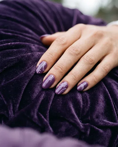 Purple Manicure on Velvet Cushion