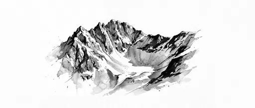 Monochrome Ink Mountain Cirque Illustration