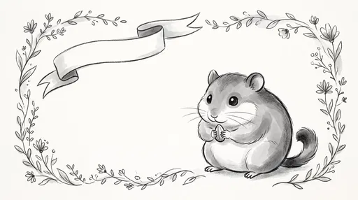 Monochrome Dormouse Illustration with Floral Frame