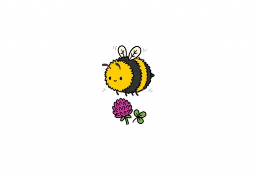 Cute Fluffy Bumblebee and Clover Doodle