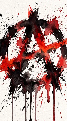 Red and Black Watercolor Anarchy Symbol