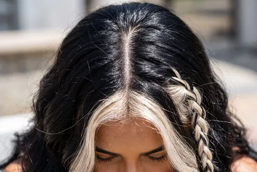 Black Hair with Platinum Blonde Highlights