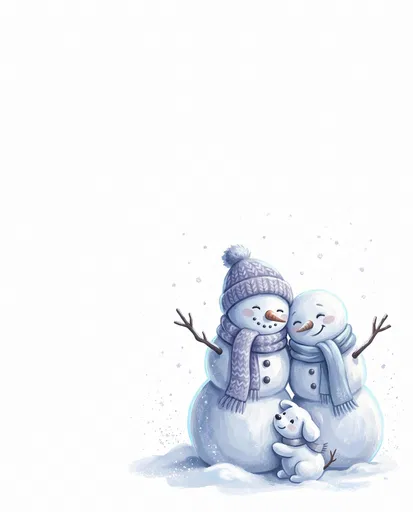 Watercolor Snowman Family and Snow Puppy