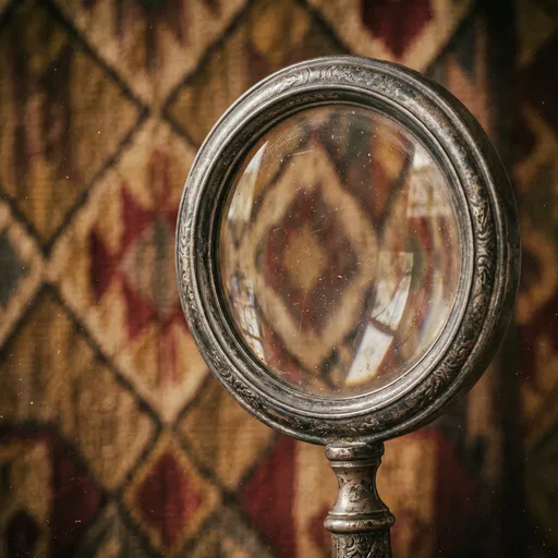 Antique Pewter Magnifying Glass Before Tapestry