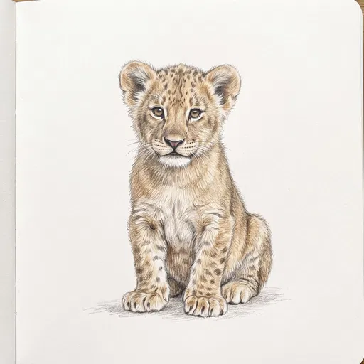 Colored Pencil Drawing of Lion Cub